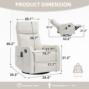 Beige Heat Massage Manual Recliner Chair with Rocker and Swivel