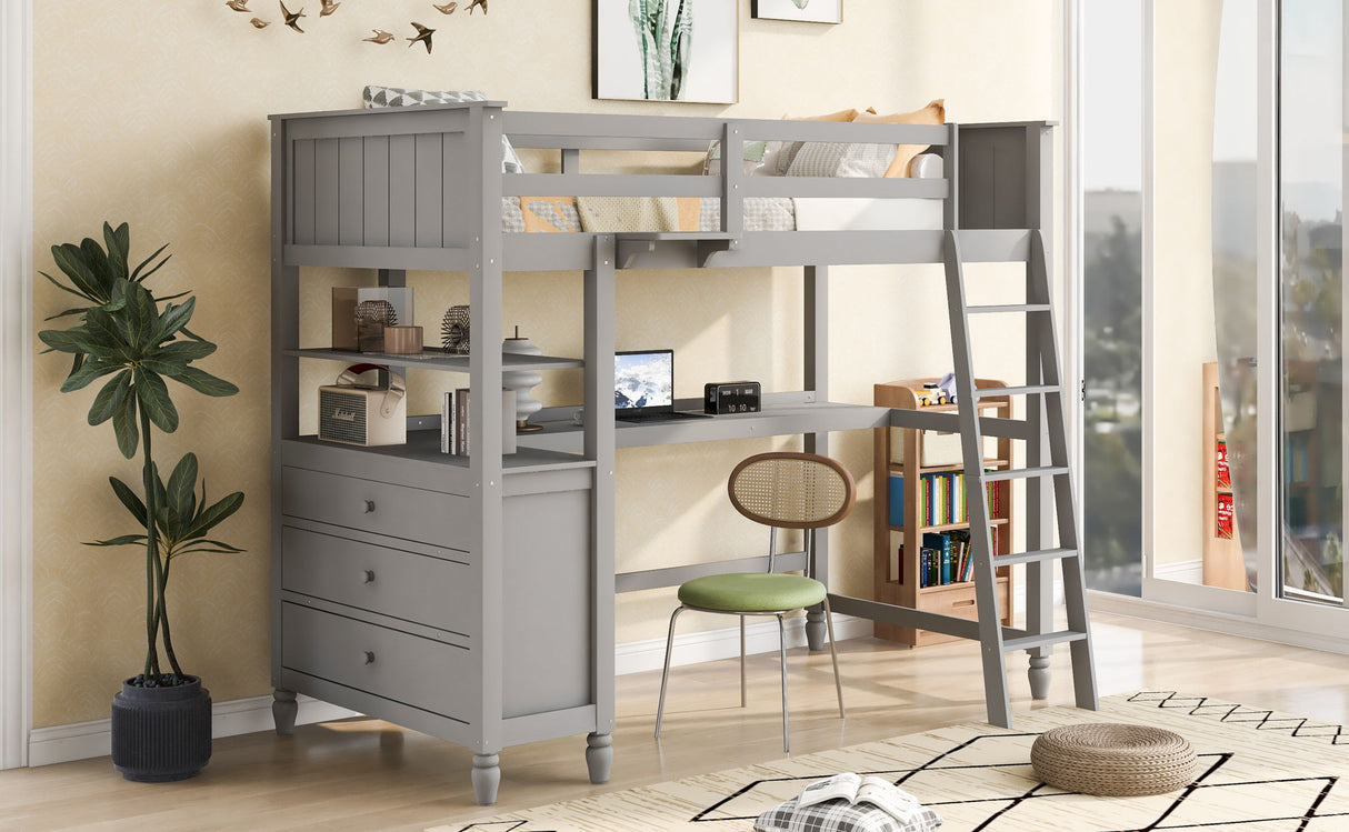 Loft Bed With Drawers With Desk And Shelves