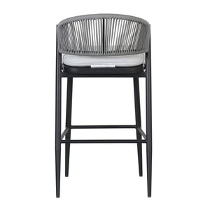 Outdoor Bar Height Metal Frame Counter Stools With Scallop Shaped Backrest & Water Resistant Cushions