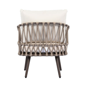 4 Piece Outdoor Patio Furniture Set, Metal Chairs With Woven Rope U Shaped Backrest
