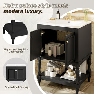 Modern Bathroom Vanity With Sink, Rectangular Cabinet With Open Shelf And Closed Storage