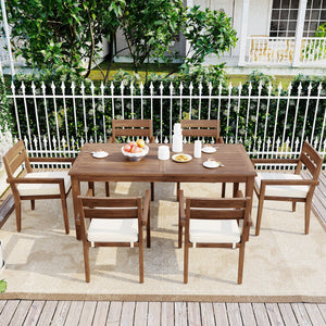 U_Style 7 Pieces Acacia Wood Outdoor Dining Set with Cushions