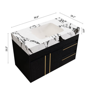 36" Floating Bathroom Vanity with Ceramic Sink and Faux Marble Top