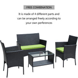 4 PC Rattan Patio Furniture Set Outdoor Cushioned Wicker Sofa Green Cushion