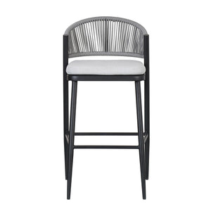 Outdoor Bar Height Metal Frame Counter Stools With Scallop Shaped Backrest & Water Resistant Cushions