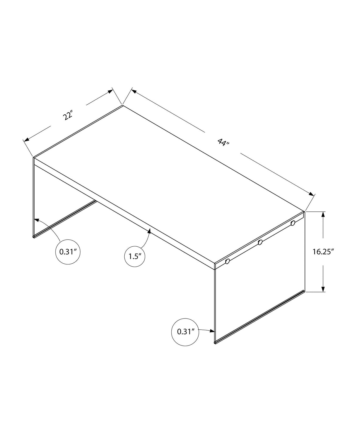 Coffee Table Rectangular For Living Room Clear Tempered Glass