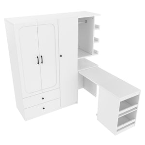 Multifunctional Wardrobe with 2 Doors and Convertible Desk