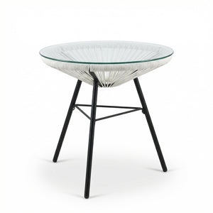 Nusa Outdoor Synthetic Wicker Glass-Top Side Table