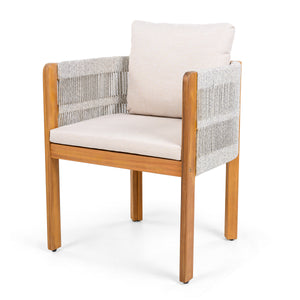 Acacia Wood Outdoor Dining Chairs 2-Pack with Beige Cushions