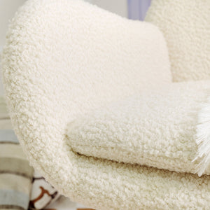 Rocking Chair Nursery, Teddy Upholstered Rocker Glider Chair With High Backrest, Adjustable Headrest & Pocket, Comfy Glider Chair For Nursery, Bedroom, Living Room, Offices, Rubber Wood