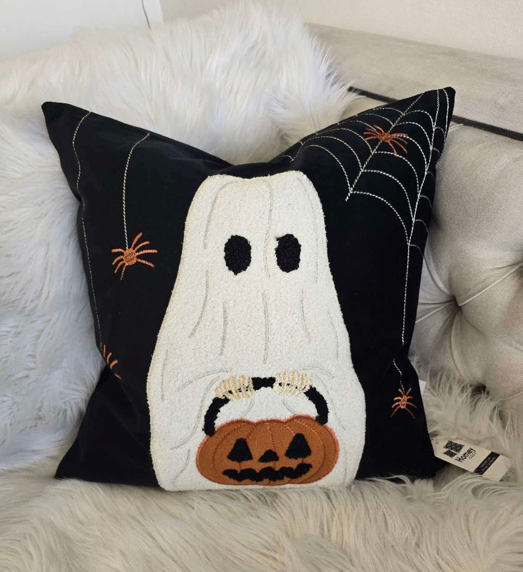 Halloween Ghost With Pumpkin Bucket Throw Pillow – Tuesday Morning