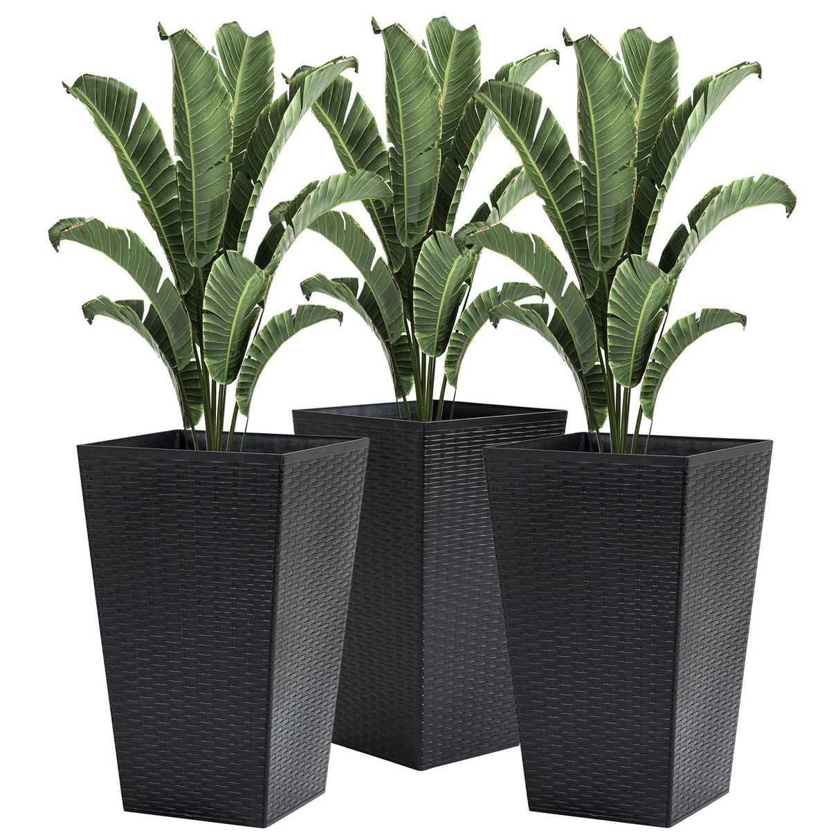Outsunny set of 3 tall planters with drainage hole, outdoor flower pots, indoor planters for porch, front door, entryway, patio and deck