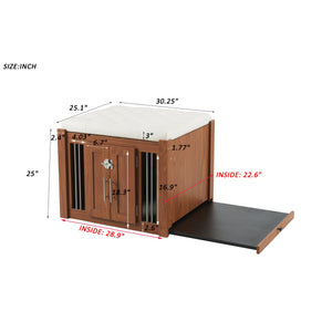 2 in 1 Walnut Dog Crate Nightstand with Storage