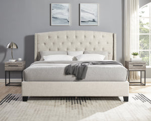 Upholstered Bedroom Set with Tufted Wingback Bed - Beige