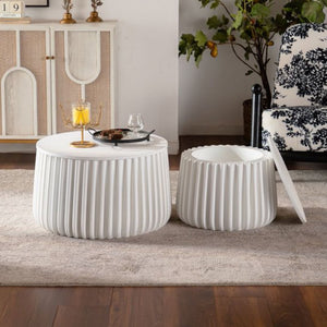 White Round Storage Table Set with Lift-Off Lid