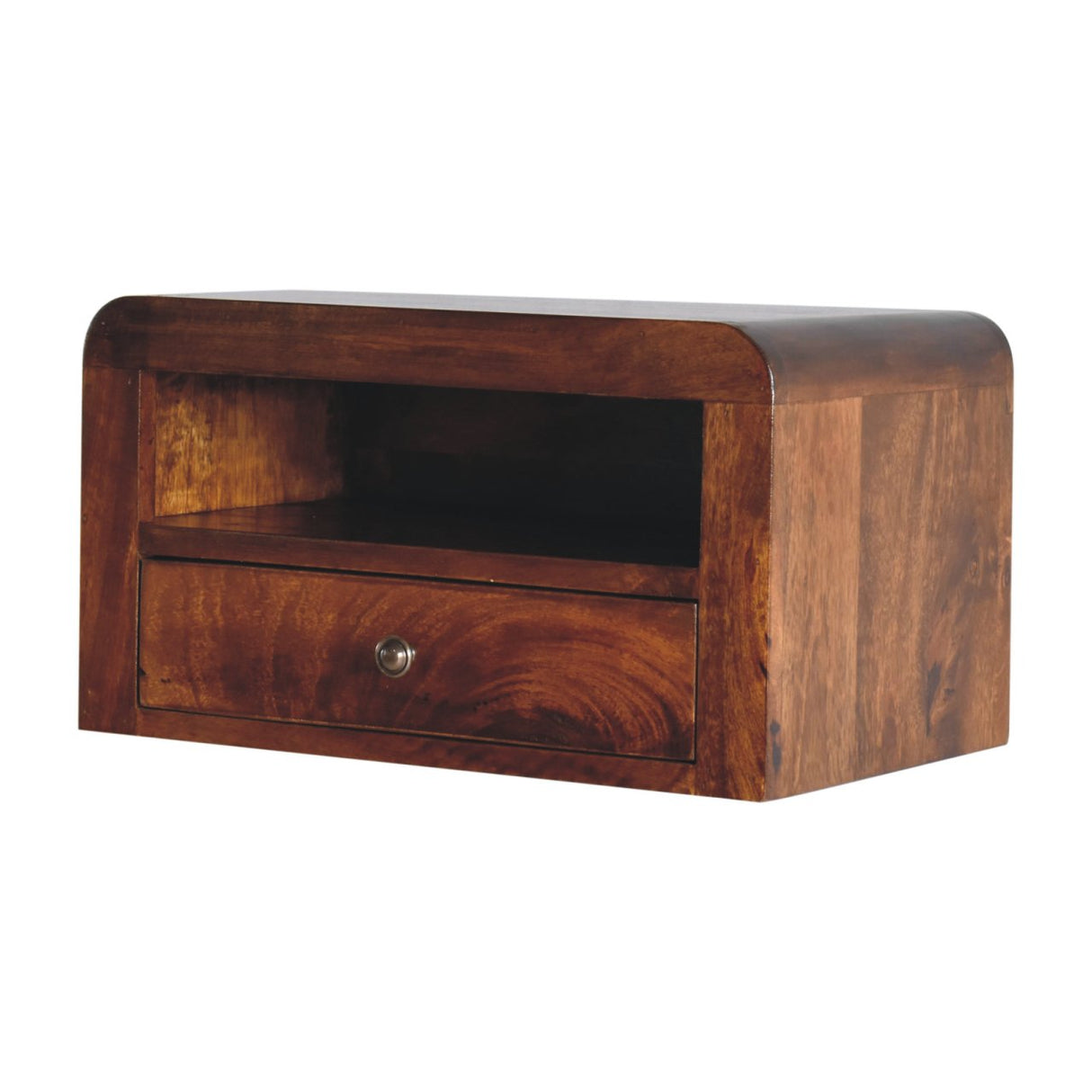 Chunky Chestnut Floating Bedside, 1-Drawer, 1 Open Slot