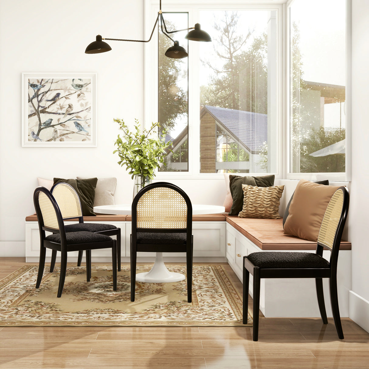 Panama-18.5'-Curved-Resin-Cane-Rattan-Side-Dining-Chair,-Set-of-2,-Ebony-Black-Boucle-Dining-Chairs