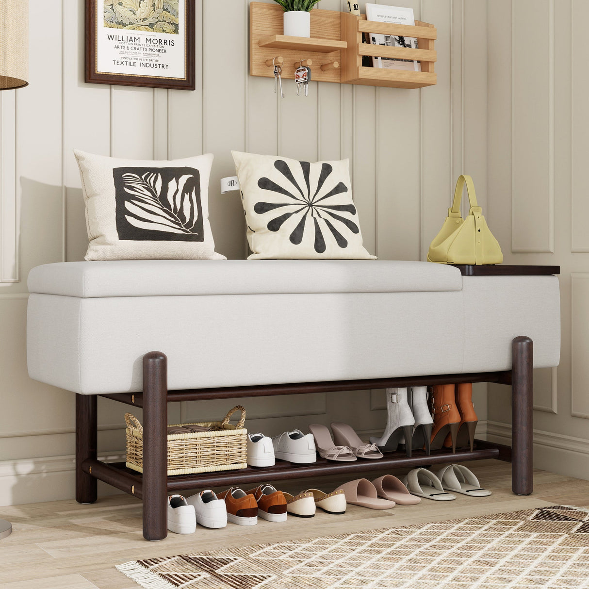 TREXM Farmhouse Upholstered Storage Bench with Hidden Compartment - Espresso