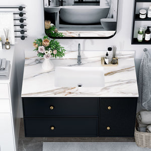 Elegant Vanity Top With Undermount Sink And Backsplash, Sintered Stone