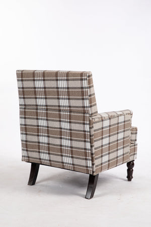 Upholstered Accent Chair with Brown Linen Fabric and Nailhead Trim