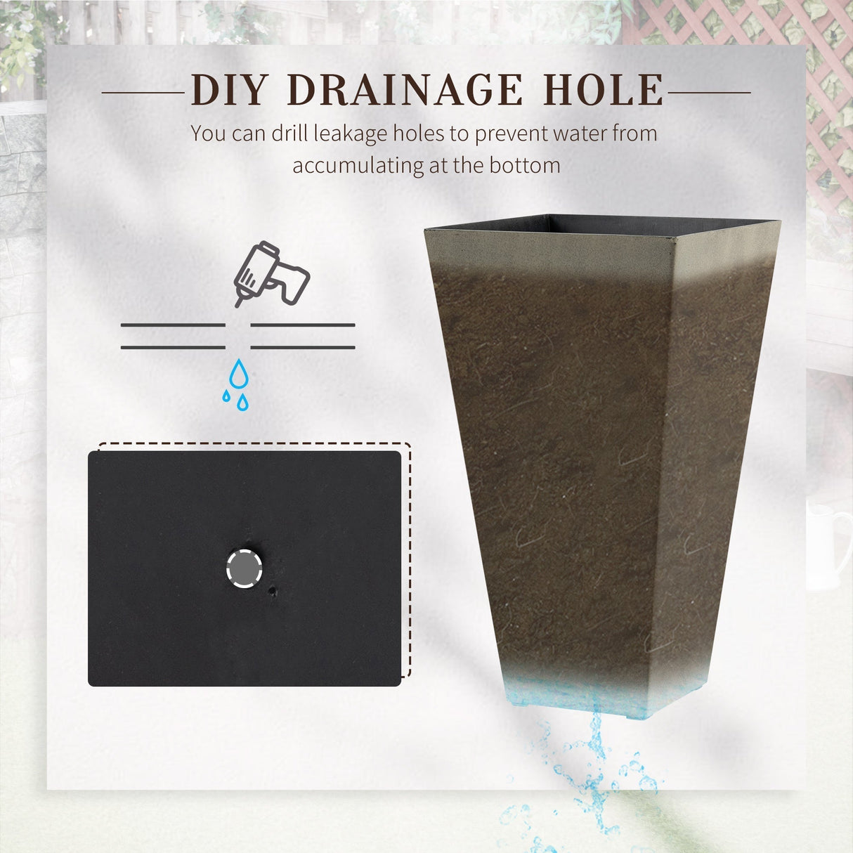 Outsunny Set of 3 Tall Planters with Drainage Hole, Gray