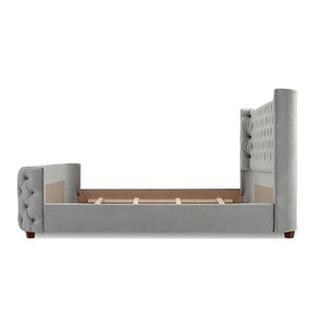 Brooklyn King Tufted Panel Bed Headboard and Footboard Set, Opal Grey Velvet