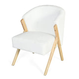 Modern Accent Chair with White Polyester Upholstery and Solid Wood Frame