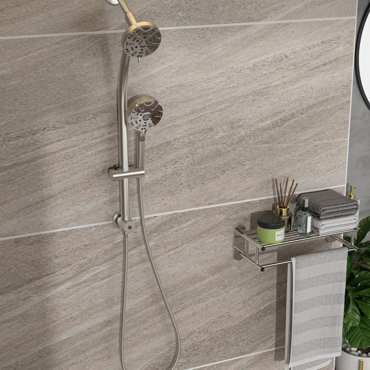 Multi Function Dual Shower Head System With 4.7" Rain Showerhead, 8 Function Hand Shower, Adjustable Slide Bar