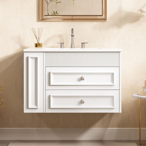 Wall Mounted Bathroom Vanity With 2 Drawers, Sink, Floating Storage Unit