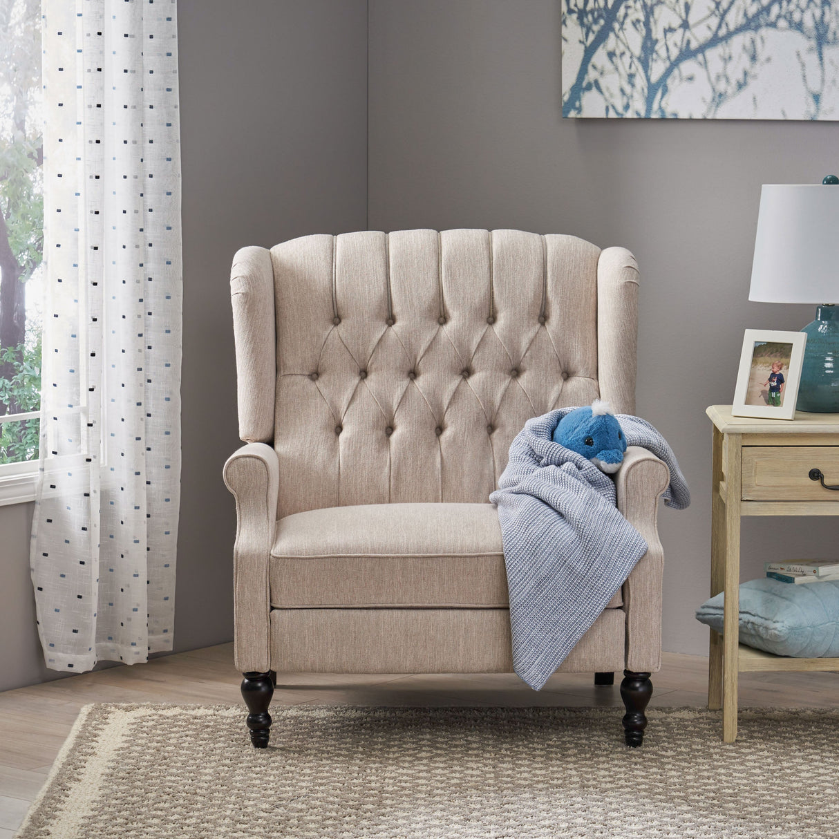 Push Back Recliner Chair Fabric Lounge Armchair