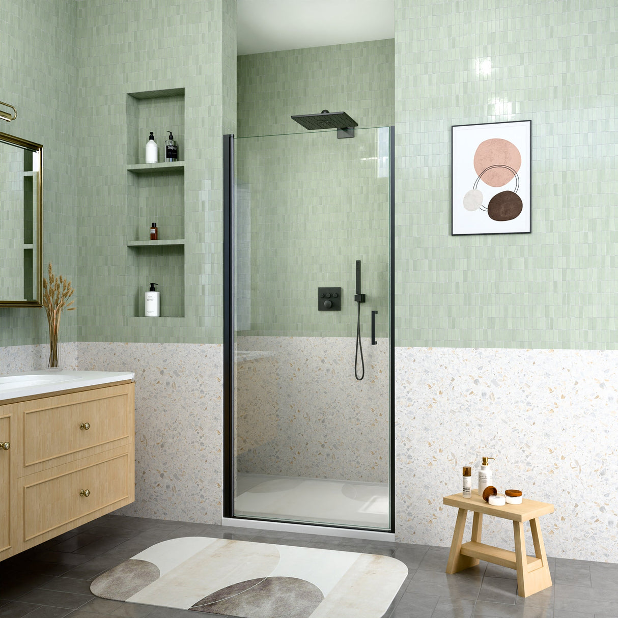 32" W x 72" H Semi-Frameless Circular Pivot Shower Door in Matte