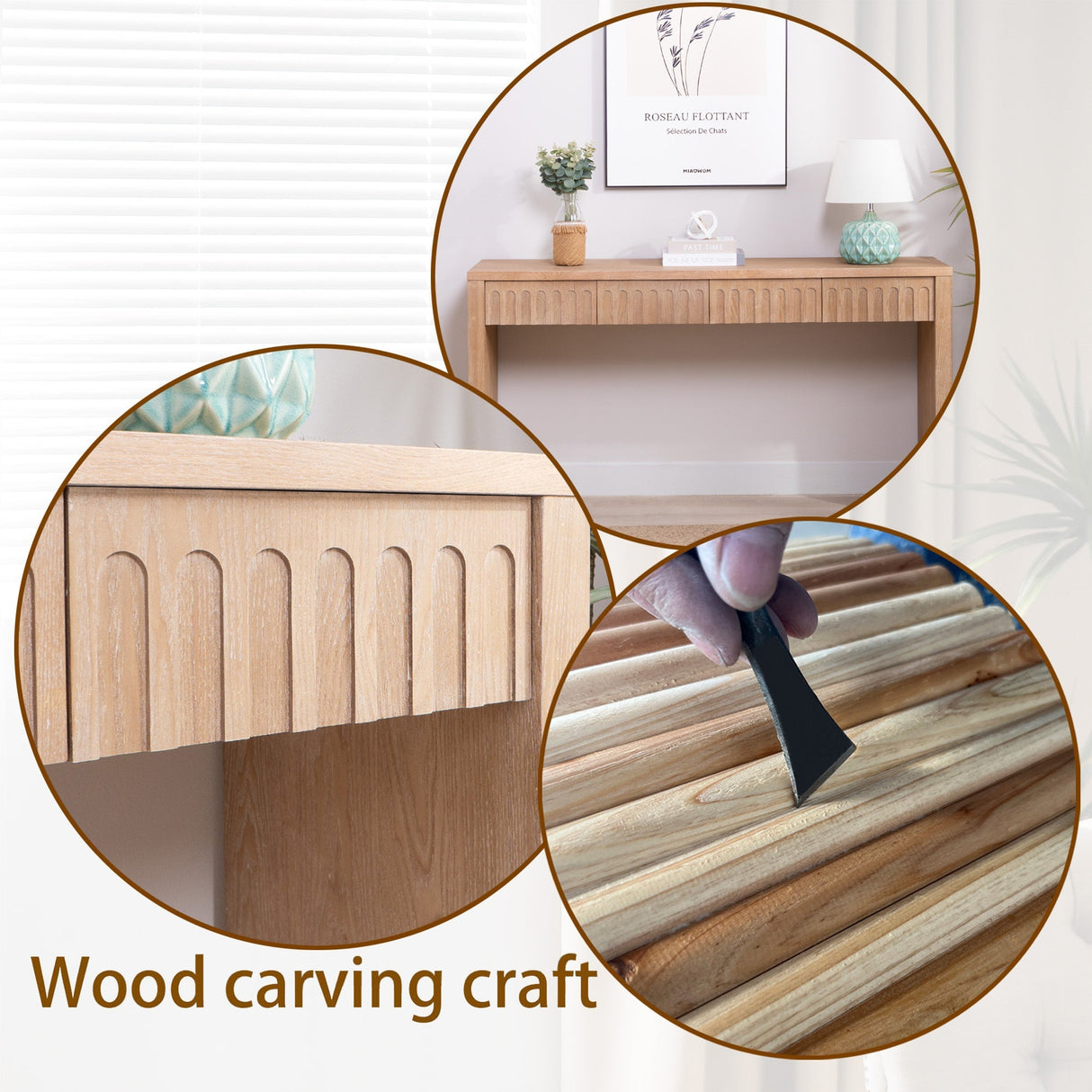 Modern Console Table with 4 Drawers – 59.2 Entryway Table in Natural Wood Finish