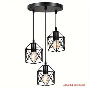 Industrial Farmhouse Pendant Light – Adjustable Metal Cage Fixture for Kitchen