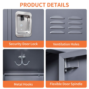 6 Door Lockers With Lock For Employees, Storage Cabinet For Home, Gym, Office, School, Garage - Gray