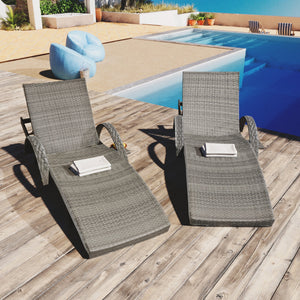 K&K 80'' Outdoor Wicker Chaise Lounge Chairs Set of 2