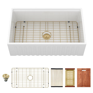 Workstation Single Bowl Apron Front Kitchen Sink - White