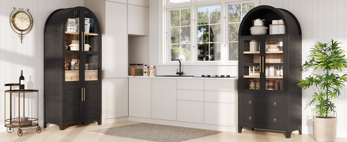 K&K 71" Tall Arched Kitchen Pantry Cabinet