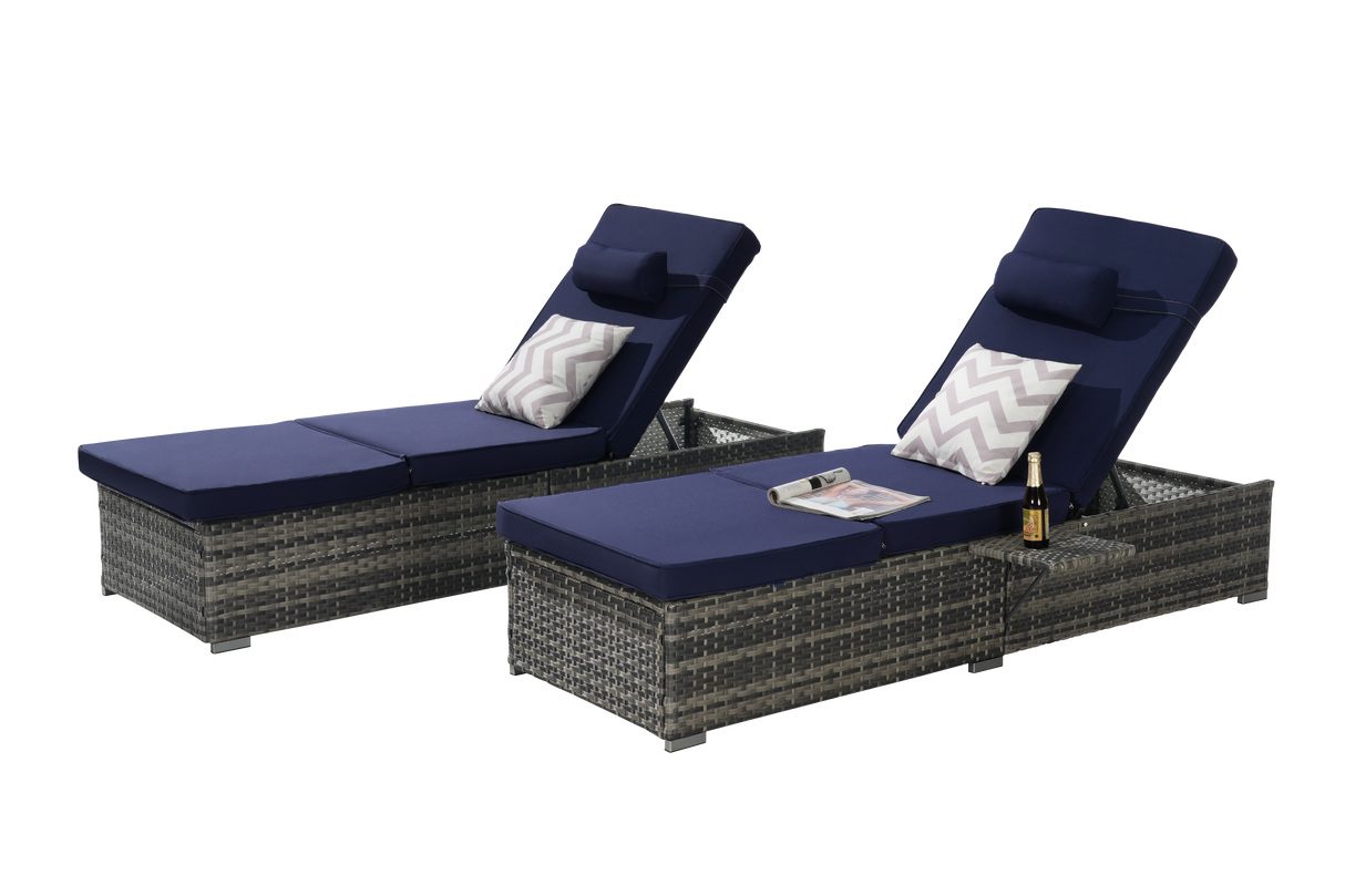 Outdoor Chaise Lounge Chair Set of 2 with Storage