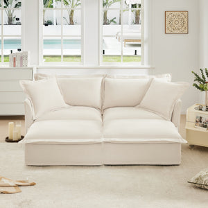 Slipcovered Sofa 2 Seater Sofa With 2 Ottomans