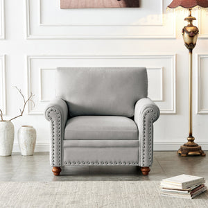 Living Room Single Seat Sofa Chair with Wood Legs in Grey Fabric