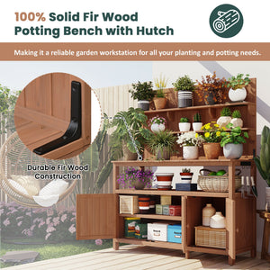TOPMAX Potting Bench with Hutch, 50.2' Solid Fir Wood Garden Workstation