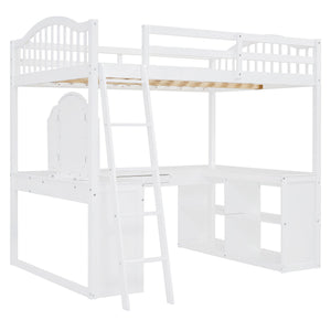 Loft Bed With Drawers, Cabinet, Shelves With Desk