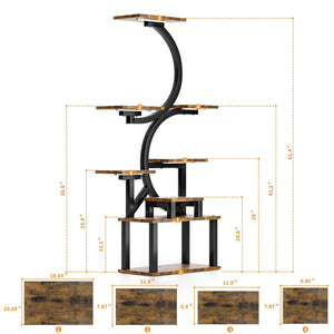 8 Tier Indoor Plant Stand With 5 Grow Lights - Rustic Brown