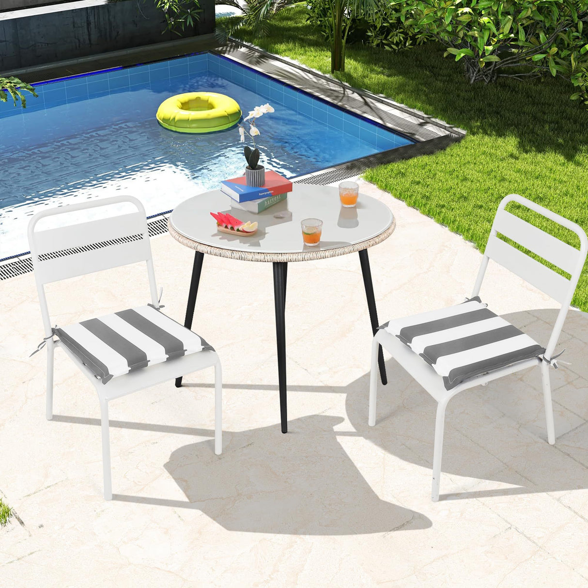 4pcs outdoor patio seat cushion replacement seat cushion with ties, 15' x 15' patio chair pads for  gardens, patios, and dining rooms
