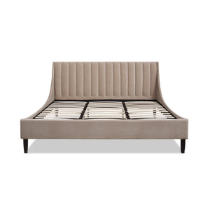 Aspen Vertical Tufted Headboard Platform Bed Set, King, Mink Beige Performance Velvet