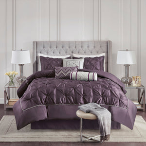 7-Piece Queen 100% Polyester Pieced Pleated Tufted Comforter Set