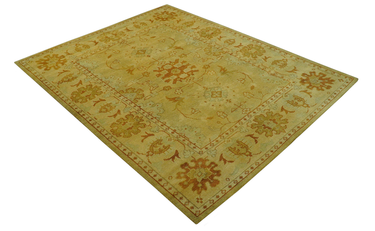 Traditional Design Antique beige and rust 8x10 Hand Knotted Wool Area Rug