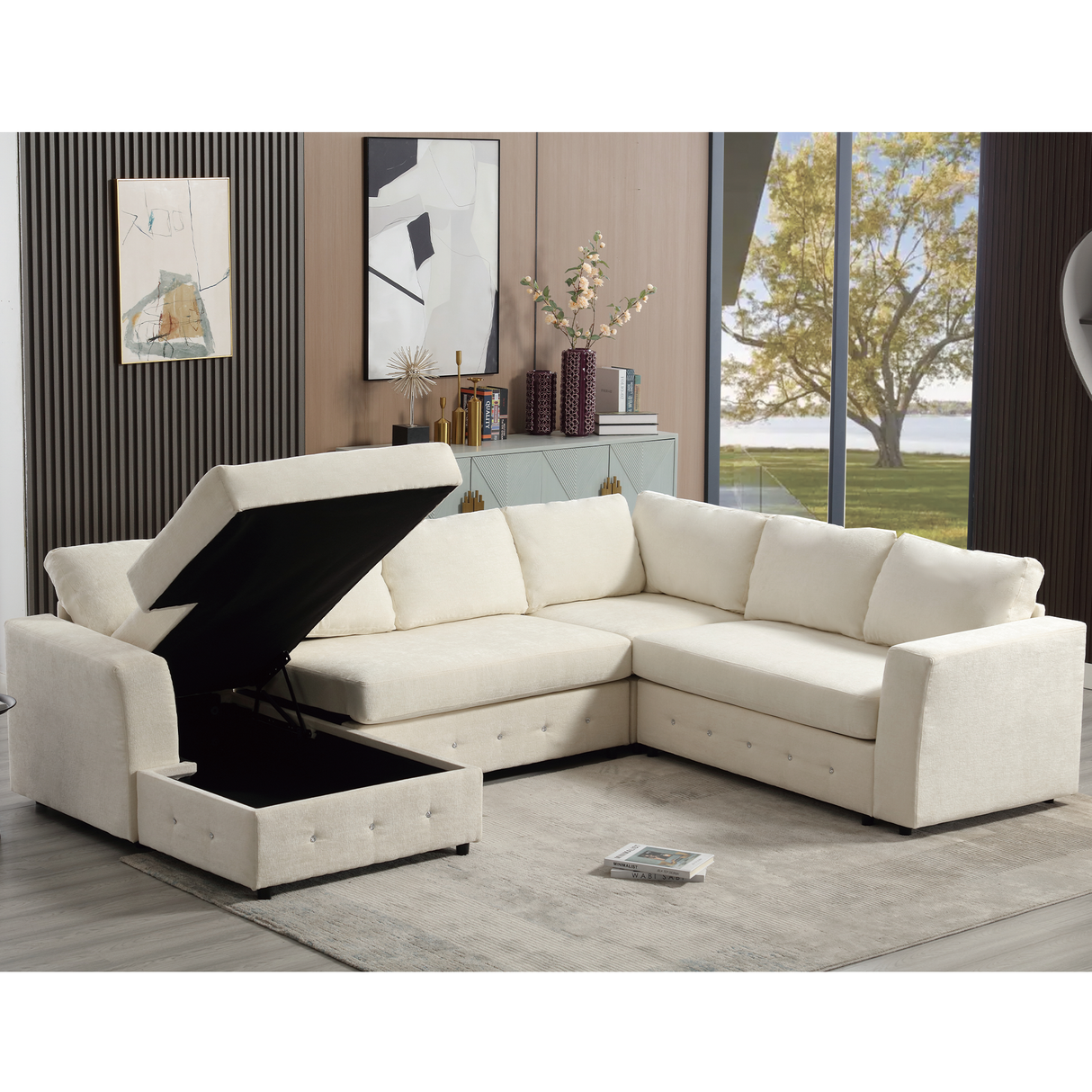 110.75" Sectional Sofa with Chaise Storage
