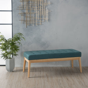 Vibratory Button Tufted Upholstered Ottoman with Splayed Wooden Legs - Teal / Natural