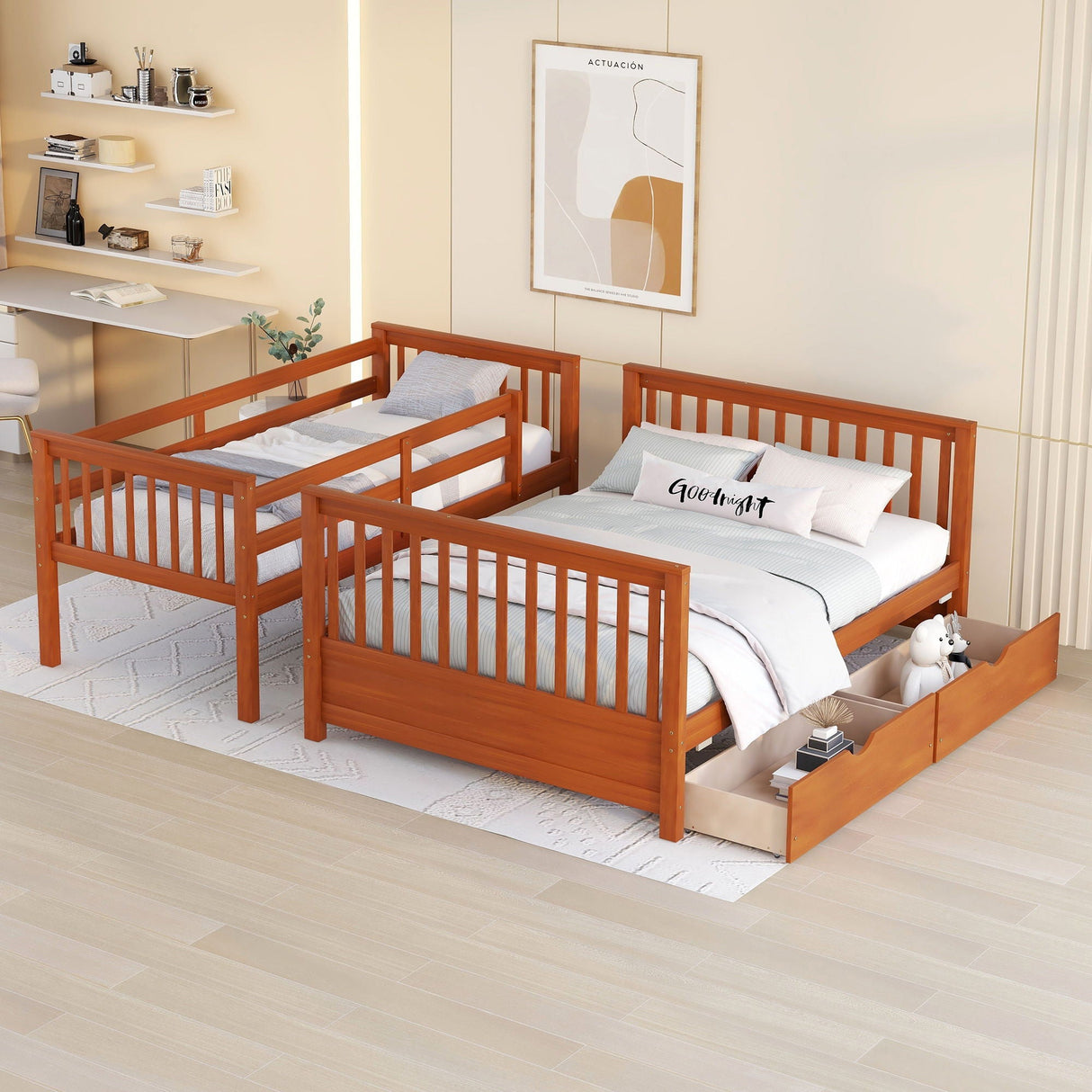 Bunk Bed With Ladders And 2 Storage Drawers